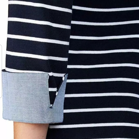 Nautica Women’s Striped Blue Trim Cotton Top - Picture 2 of 3